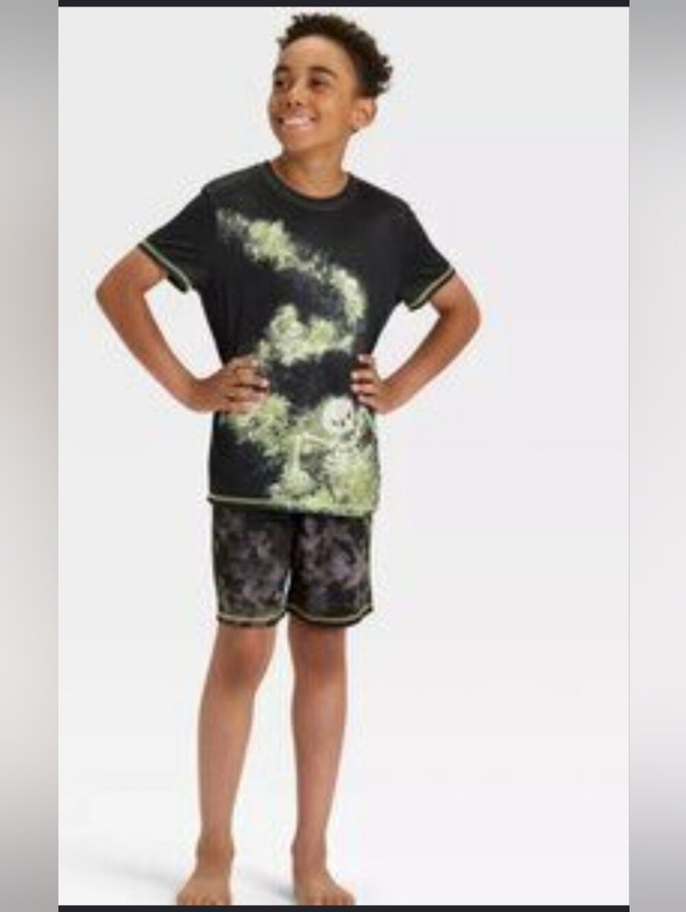 Cat & Jack Boys Skeleton  Pajama Set Black Tie Dye        XS (4/5)